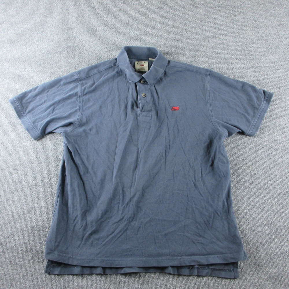 Perlis Polo Shirt Mens M Blue Short Sleeve Cotton Crawfish Logo Casual Pique